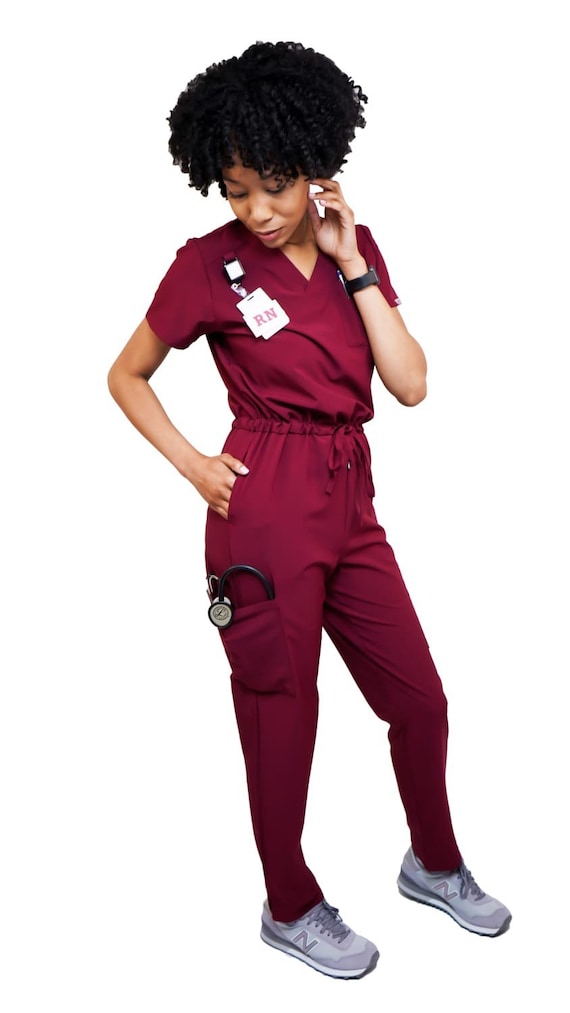 Burgundy Jumpsuit Scrub Soft Stretch Fabric. Runs Big. Has Zipper