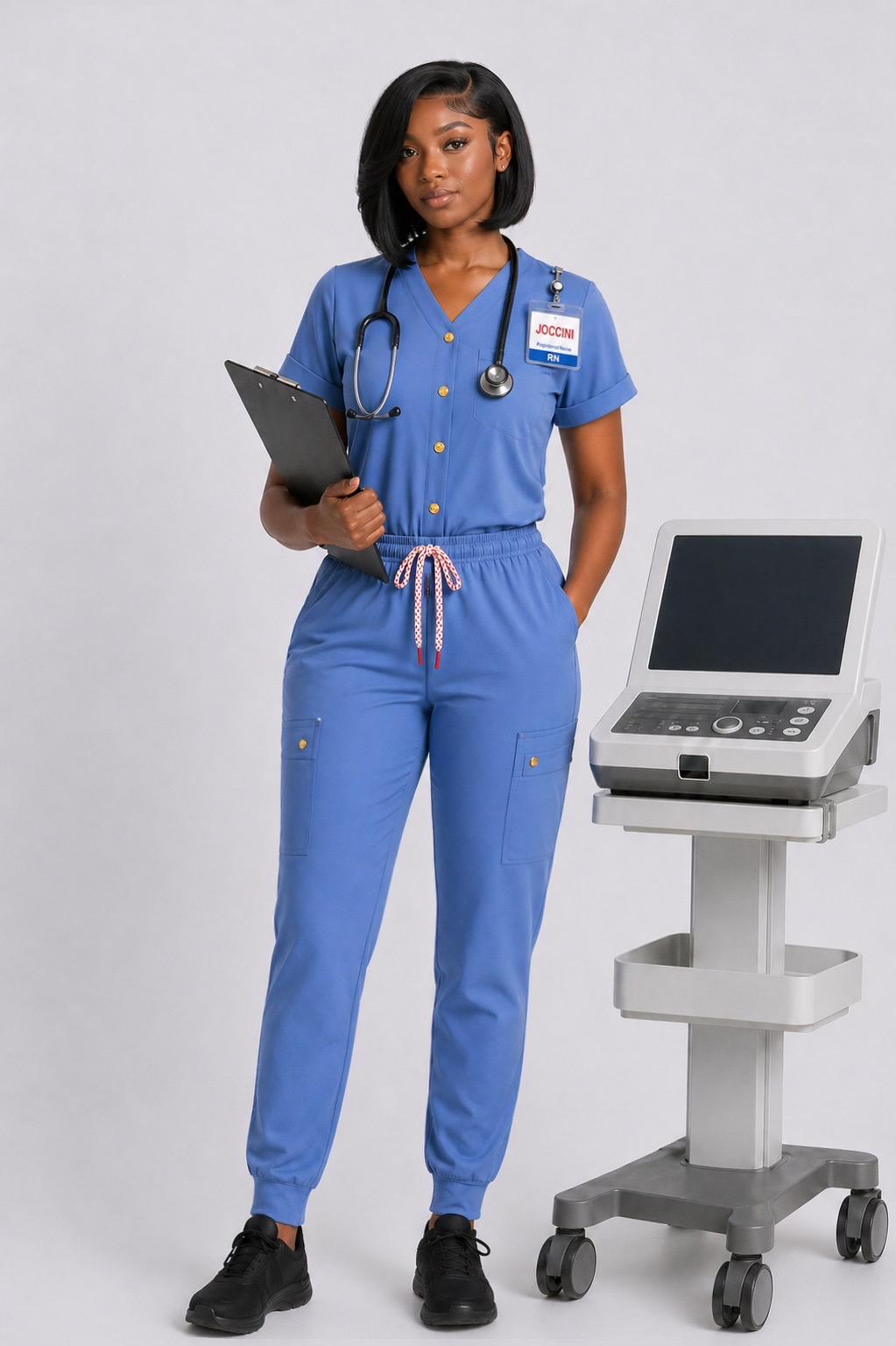 blue nurse dress uniform Light bohochic Available in a variety Color:Swimming Pool Three Quarter Sleeve Faux