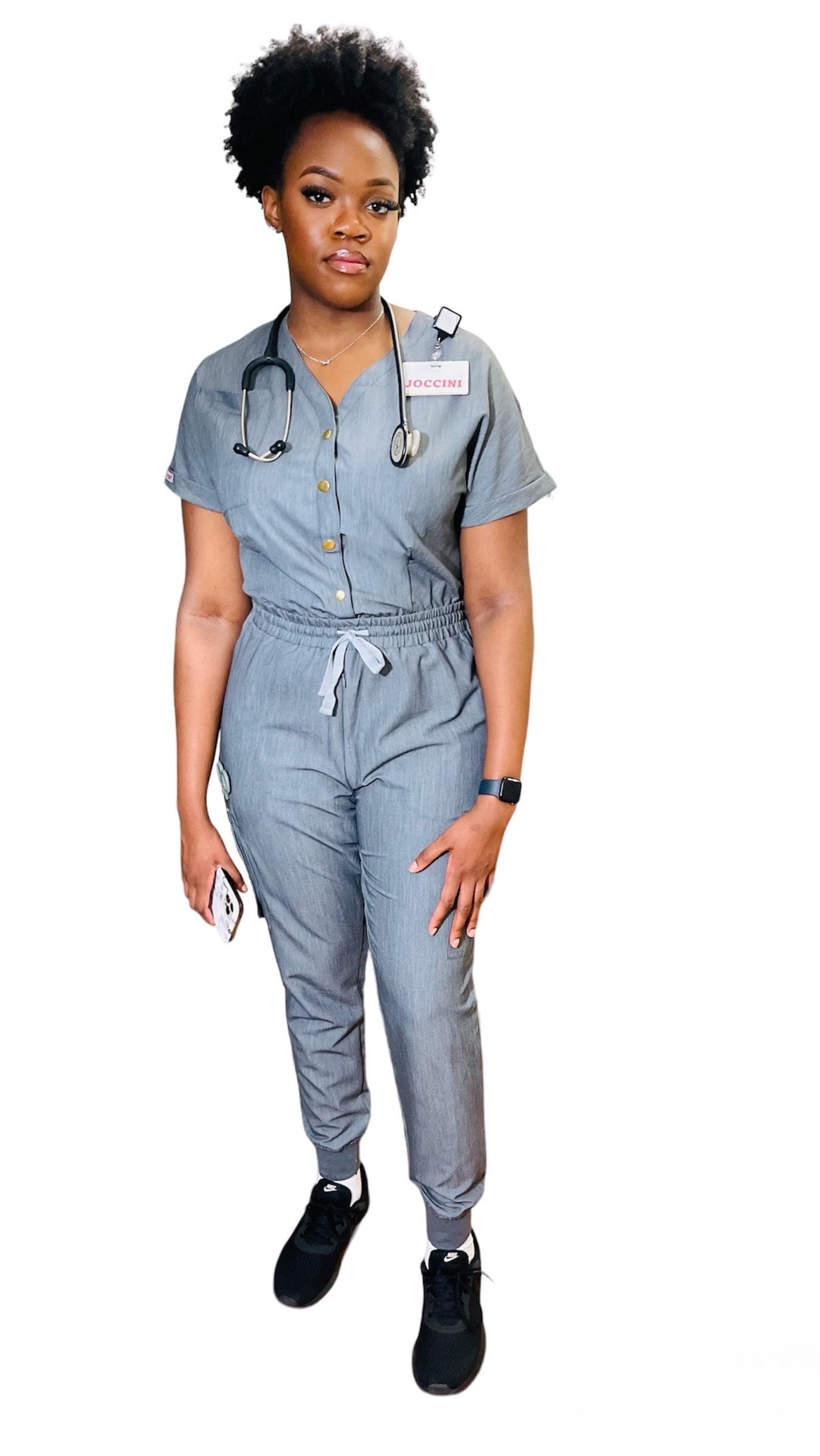 Gray Front Button Jumpsuit Scrub -  Canada