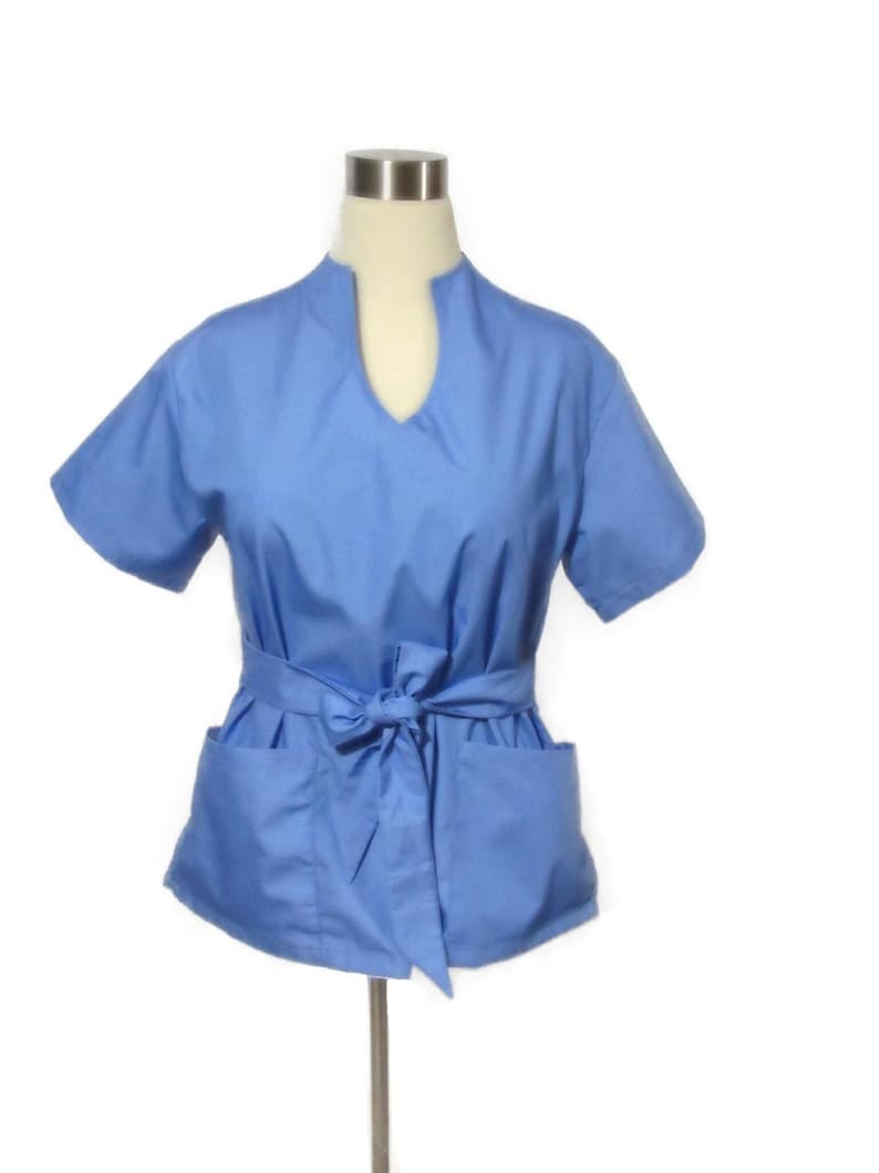 Ceil Blue Mandarin Neck Nursing Scrub Top