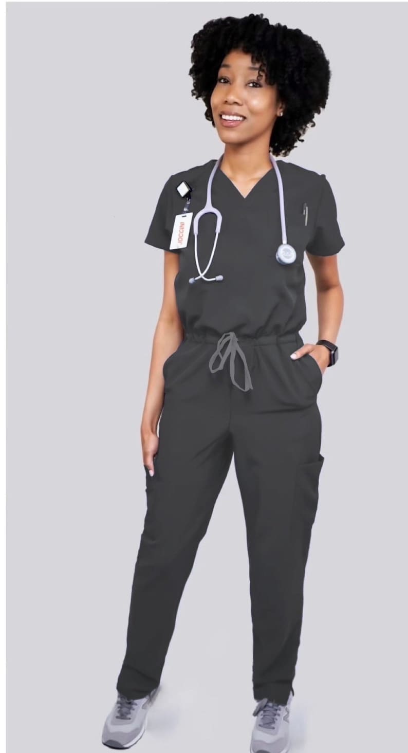 Gray Jumpsuit Scrub dark Gray. Soft Stretch Fabric. Has Etsy