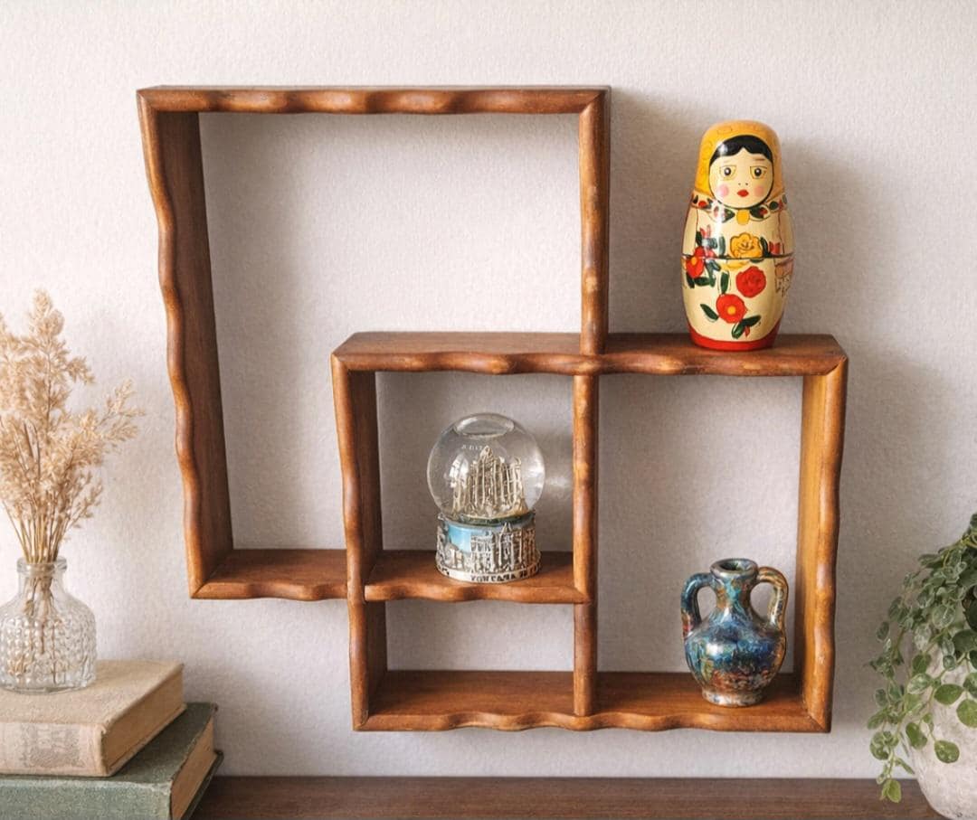 Vintage Mid-century Wooden Shadow Box Shelf | Retro Wall Display Shelf ...