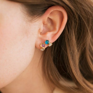 mood earrings, color changing stones, gold plate stud earrings, Herkimer diamond crystal stud, mood stone jewelry, mood stone earrings