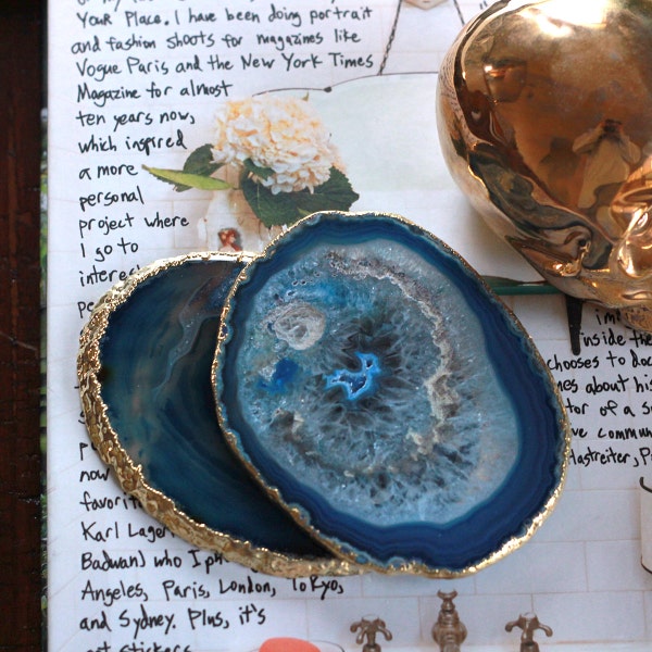 Agate Coaster / Blue Agate Coasters / Agate Coaster Set / Teal Agates / Blue Geodes/Geode Coasters / Gold Agates / Gold Geodes / Geode Decor