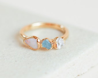 opal stacking ring / raw aquamarine ring / rough quartz ring / crystal ring / opal jewelry / gold opal ring / alternative wedding ring