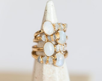 raw moonstone ring | celestial jewelry | june birthstone ring | moonstone stacking ring | rainbow moonstone ring | raw birthstone jewelry