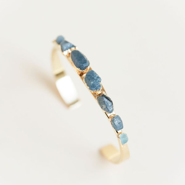 raw sapphire cuff | sapphire bracelet | blue sapphire bangle | september birthstone cuff | september birthstone bracelet | aquamarine cuff