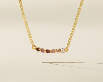 pink ombre necklace, raw pink stone pendant, natural gemstone necklace, pink pearl jewelry, raw birthstone necklace, raw ruby jewelry