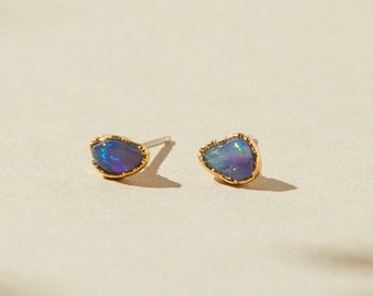 purple opal earrings, raw opal studs, australian opal jewelry, lavender opal jewelry, natural crystal earrings, october birthstone earrings