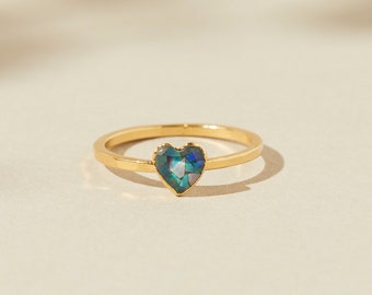 Opal Heart Ring, October Birthstone Ring, Blue Opal Ring, Black Opal Ring, Handmade Opal Jewelry, Unique Opal Engagement Ring, Fire Opal