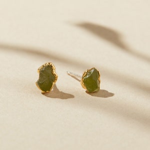 green peridot studs | raw peridot earrings | august birthstone studs | raw crystal earrings | natural peridot earrings | green stone studs