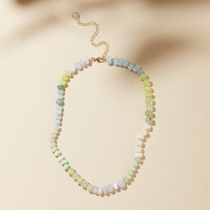 Aquamarine Beaded Necklace, Rainbow Gemstone Necklace, Green Stone Necklace, Moonstone Necklace, March and June Birthstone Necklace