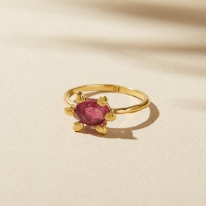 Natural Pink Tourmaline Ring, East West Tourmaline Engagement Ring, October Birthstone Jewelry, Oval Pink Tourmaline Ring, Flower Ring