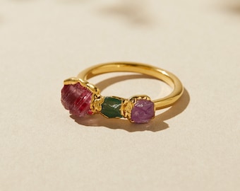 pink tourmaline ring | tourmaline crystal ring | green tourmaline ring | october birthstone ring | raw birthstone jewelry | gemstone ring