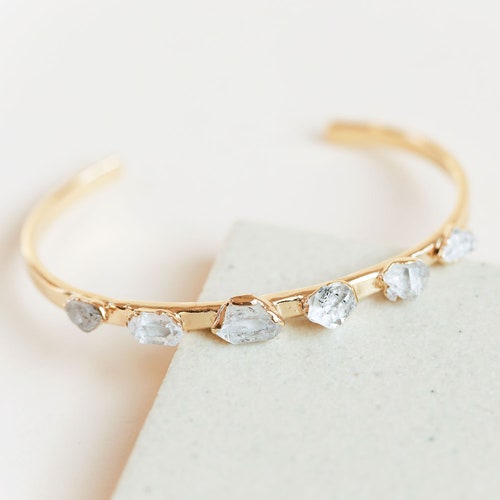 herkimer diamond cuff | herkimer bracelet | raw diamond bangle | april birthstone cuff | april birthstone bracelet | raw quartz cuff