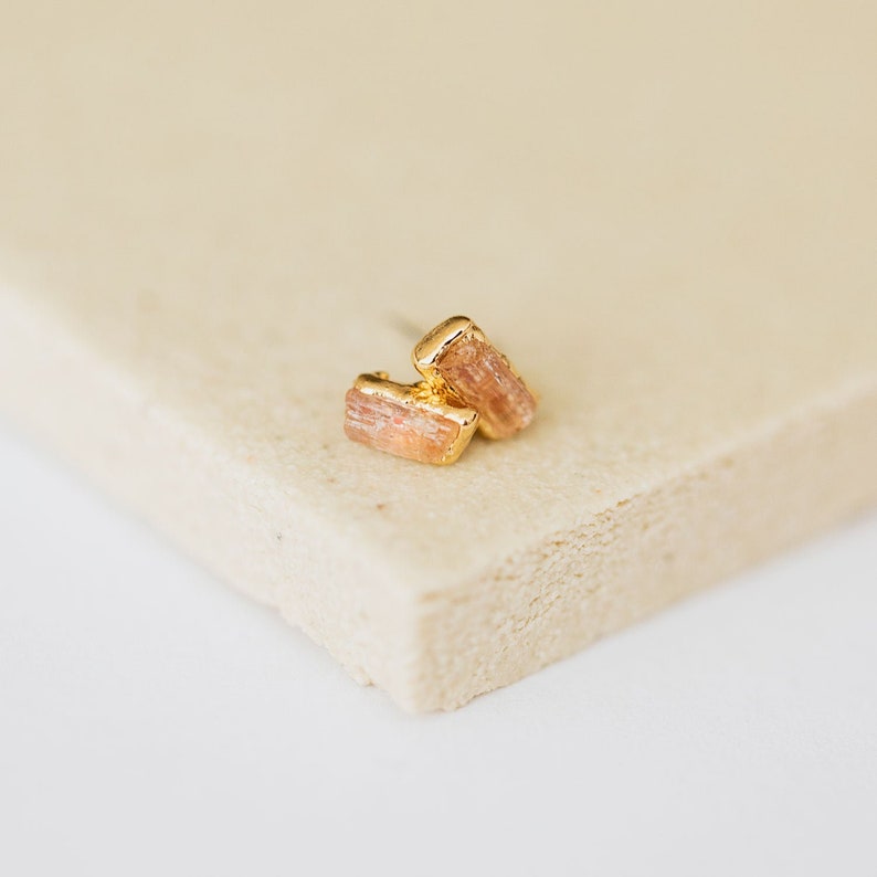 raw topaz birthstone jewelry, november birthstone earrings, tiny topaz gold studs, best friend birthday gift, yellow topaz earrings image 1