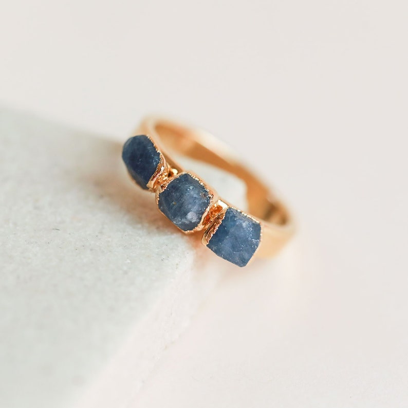 blue sapphire ring september birthstone ring raw birthstone jewelry sapphire crystal ring gemstone stacking ring image 2