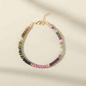 Colorful Watermelon Tourmaline Beaded Bracelet - Unique October Birthstone Jewelry