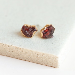 raw garnet earrings | january birthstone studs | january birthstone earrings | rough garnet studs | raw crystal studs | garnet stud earrings