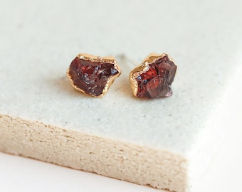 raw garnet earrings | january birthstone studs | january birthstone earrings | rough garnet studs | raw crystal studs | garnet stud earrings