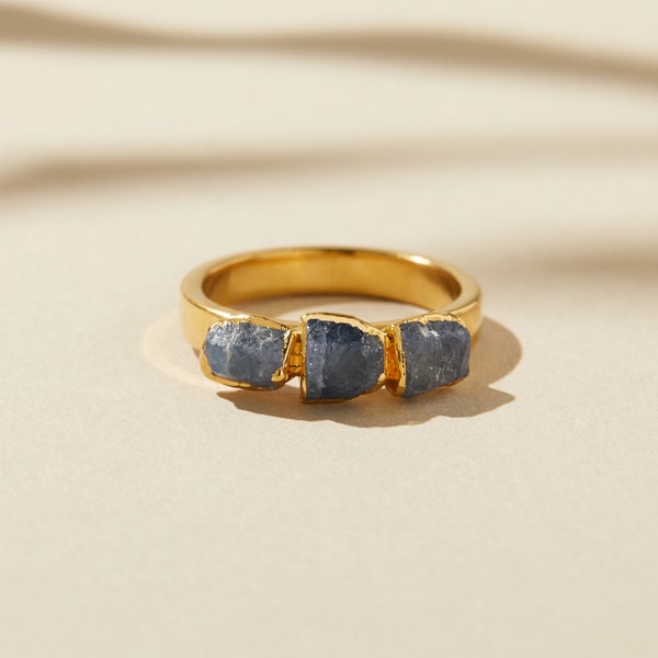 blue sapphire ring | september birthstone ring | raw birthstone jewelry | sapphire crystal ring | gemstone stacking ring