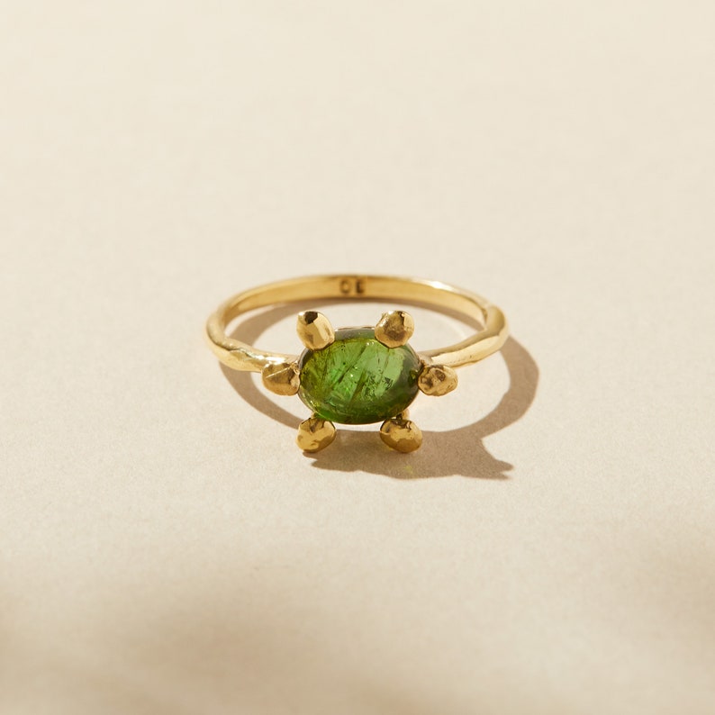 Green Tourmaline Ring, Green Crystal Ring, Gold Tourmaline Solitaire Ring, October Birthstone Jewelry, Green Gemstone Jewelry for Her image 1