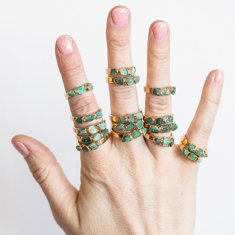 raw emerald ring | may birthstone ring | genuine emerald birthstone | raw emerald jewelry | may birthstone jewelry | emerald crystal ring 