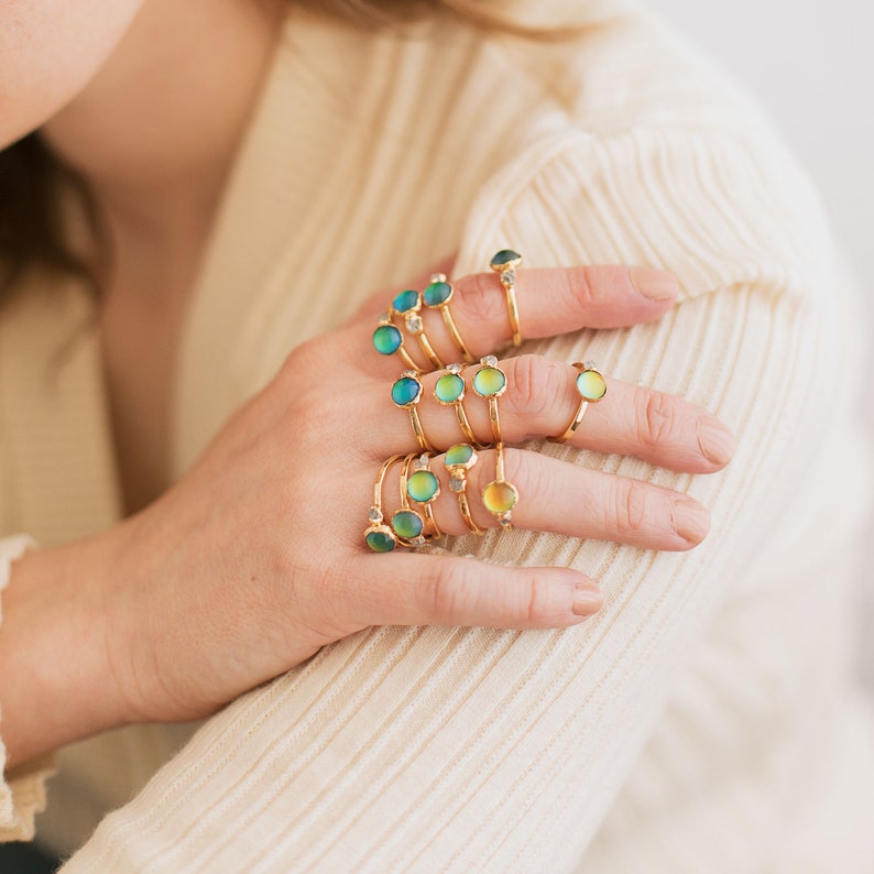 bague d'humeur en or pour femme, bague d'humeur vintage délicate, meilleure bague d'humeur moderne, cadeau meilleure amie, cadeau d'anniversaire pour elle, bague bohème en or jaune image 4