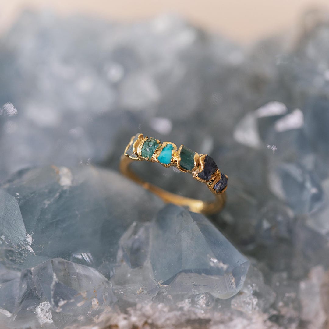 Blue Ombre Birthstone Ring, Lapis Lazuli Gemstone, Multi-stone