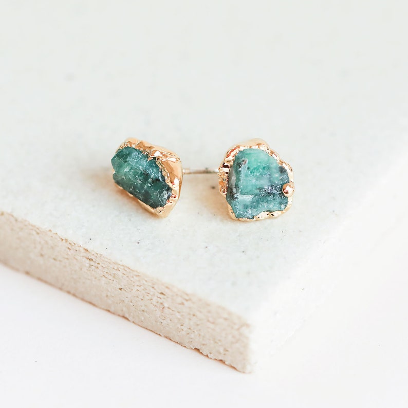 emerald earrings raw emerald studs may birthstone earrings may birthstone studs gold emerald stud earrings raw crystal earrings image 7