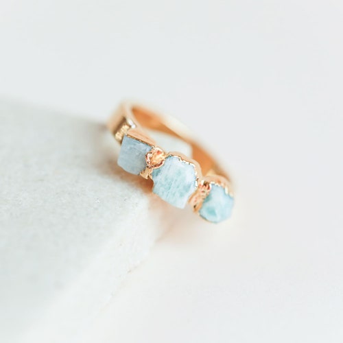 Amazonite Ring Crystal Ring Raw Gemstone Ring Gold Green Etsy
