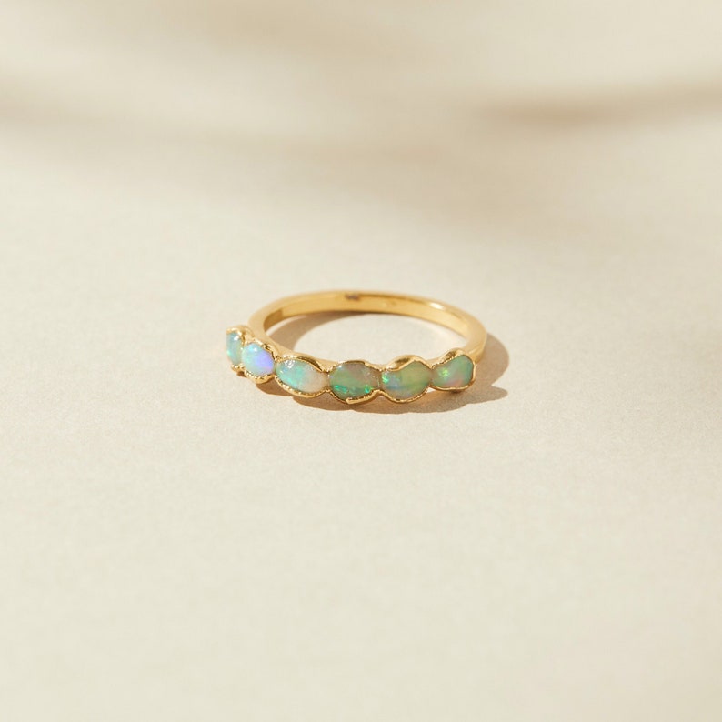 raw opal ring, october birthstone ring for women, opal unique engagement ring, natural australian opal jewelry, gold real opal ring image 1