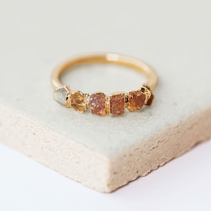 orange birthstone, topaz ring, november birthday gifts for her, boho birthstone jewelry, raw citrine ring, multi-stone ring, sunstone ring image 3