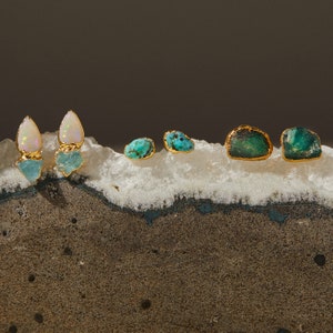 raw turquoise stud earrings, natural turquoise earrings gold, december birthstone earrings, blue gemstone earrings, birthstone gift for her image 5