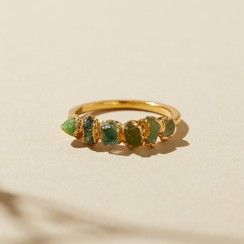 may birthstone jewelry, natural emerald ring, rainbow stone ring, multi stone ring, wanderlust jewelry, anniversary gift for her image 4