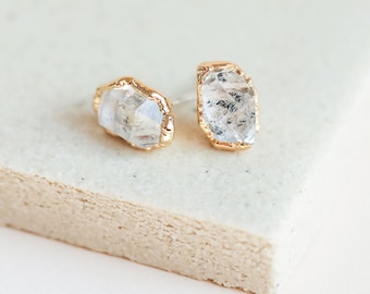 herkimer diamond earrings | raw quartz studs | raw crystal studs | april birthstone studs | raw diamond earrings | herkimer diamond jewelry