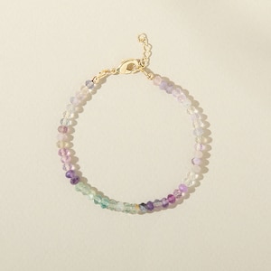 Purple Green Fluorite Bracelet, Dainty Gemstone Jewelry, Layering Candy Gemstone Bracelet