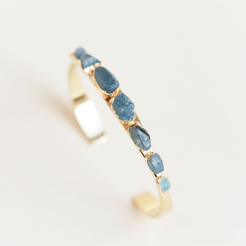 Handmade Crystal Bracelets, Boho Stacking Bracelets, Unique Gifts for Her, Aquamarine Crystal Bracelet, Genuine Sapphire Gemstone Cuff image 2