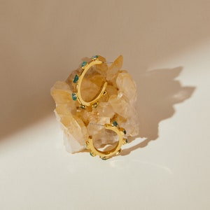 natural raw emerald hoop earrings, gold may birthstone earrings, crystal boho earrings, chunky gold hoops, handmade statement earrings image 3