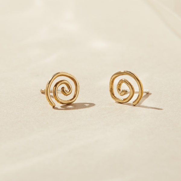 gold spiral stud earrings, silver swirl post earrings, minimalist jewelry, dainty coil studs, geometric circle stud earrings, gift for her