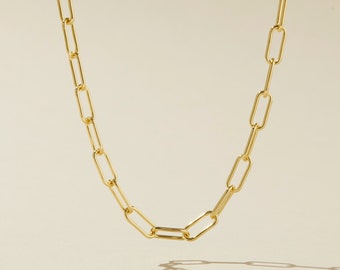 Charm Holder Necklace, Charm Clip Necklace, Chunky Chain Necklace, Gold Filled Paperclip Chain, Gold Fill Layering Chain, Thick Gold Chain