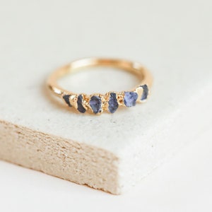 iolite ring sapphire ring gemstone ring dainty ring minimalist ring purple stone ring bohemian jewelry raw stone ring image 2