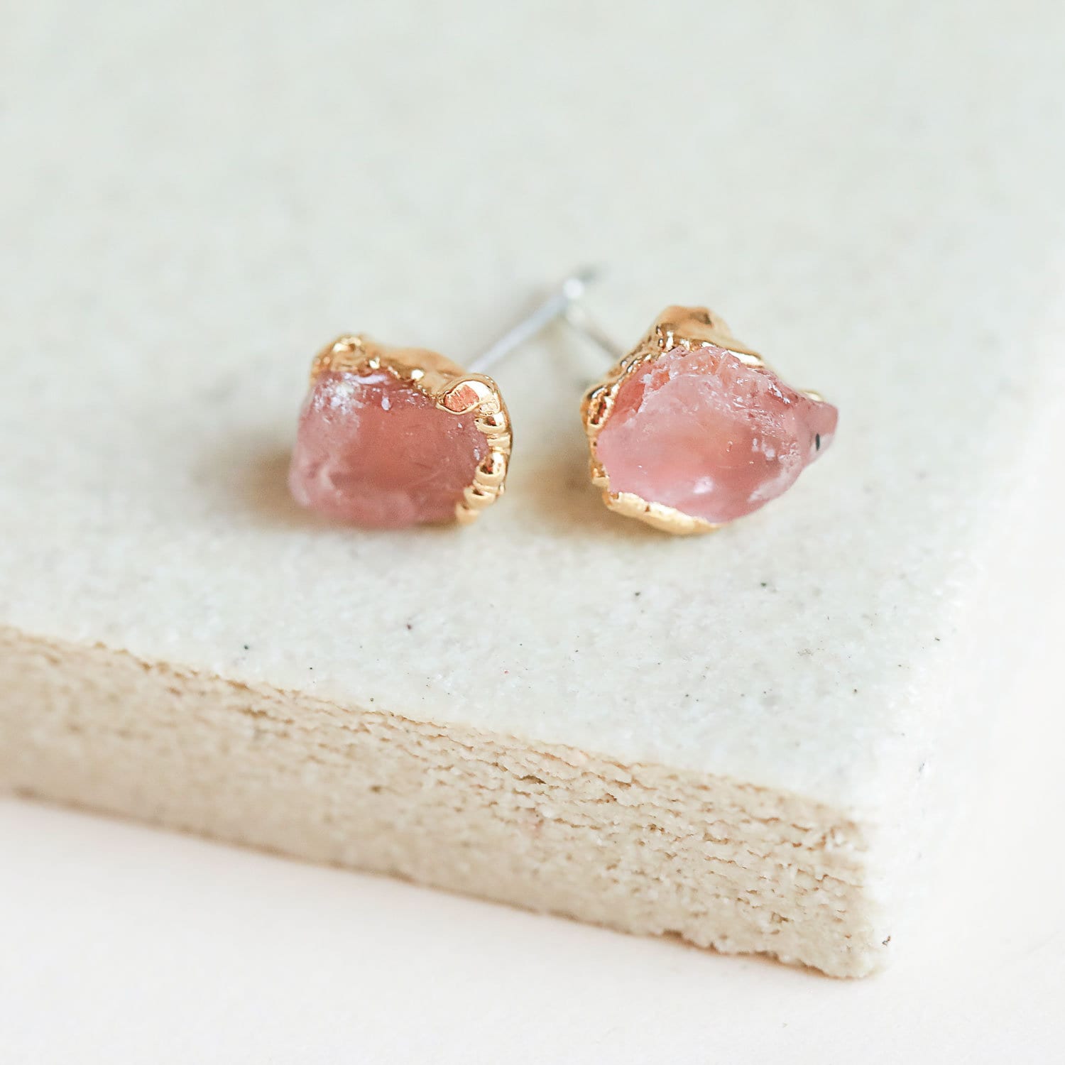 Rose quartz studs / rose quartz jewelry / rose quartz earrings Etsy