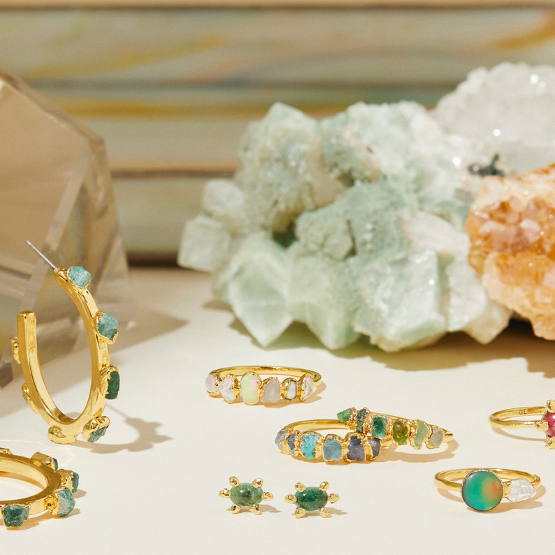 raw emerald ring, ombre birthstone ring, handmade green tourmaline jewelry, october birthstone ring, may birthstone ring, mothers ring image 9
