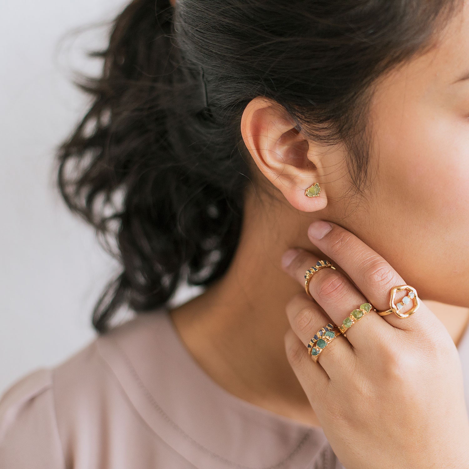 Green peridot studs raw peridot earrings august birthstone | Etsy