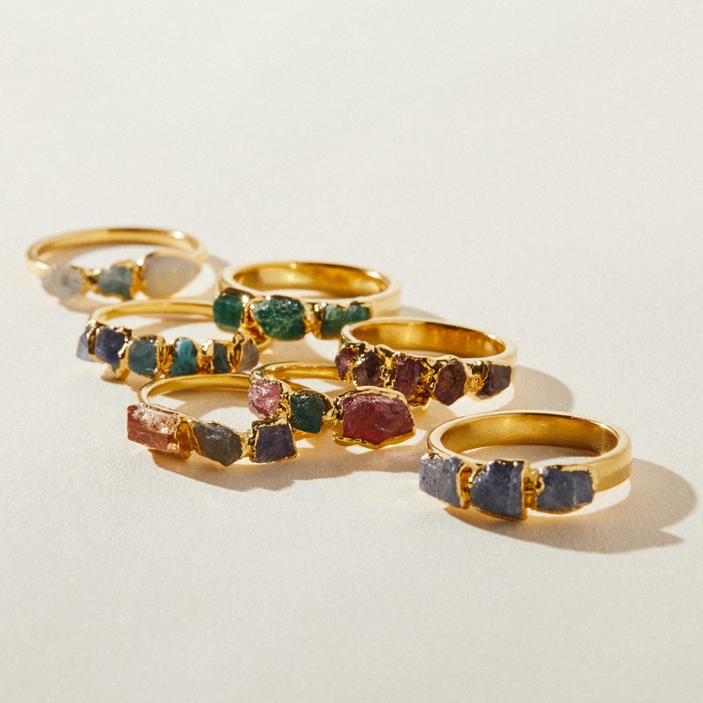 opal stacking ring, raw aquamarine ring, rough quartz ring, raw crystal ring, opal jewelry, gold opal ring, raw gemstone ring image 9