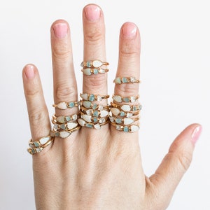 opal stacking ring / raw aquamarine ring / rough quartz ring / crystal ring / opal jewelry / gold opal ring / alternative wedding ring image 2