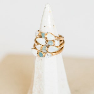 opal stacking ring, raw aquamarine ring, rough quartz ring, raw crystal ring, opal jewelry, gold opal ring, raw gemstone ring image 6