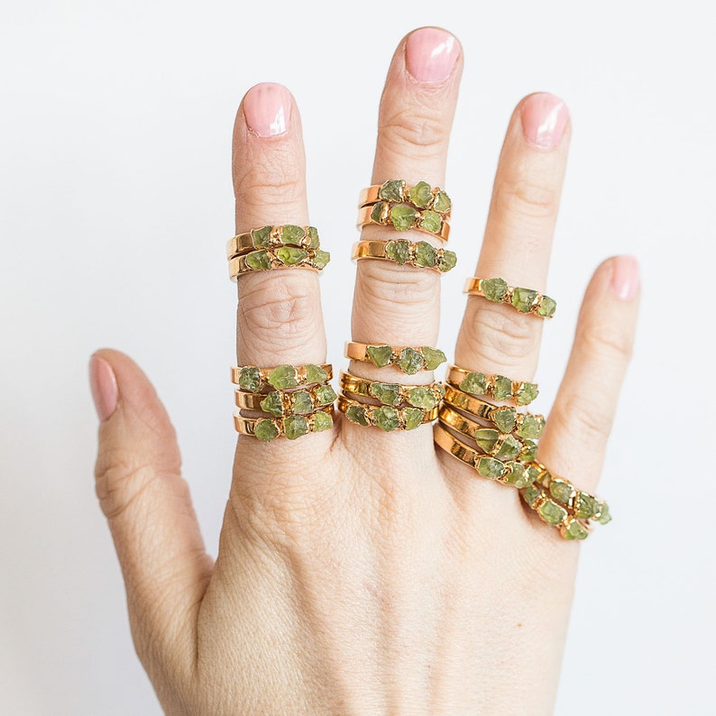 green peridot ring raw peridot stacking ring august birthstone jewelry august birthstone ring raw stone ring rough peridot ring image 1