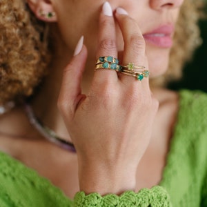 raw emerald statement ring, may birthstone stackable rings, raw cut gemstone promise ring, genuine emerald engagement ring, taurus ring image 2